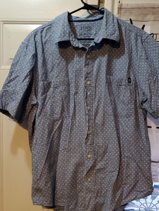 Chaps Other - Chaps Men's Light Blue Short-Sleeve Button-Down Shirt with Dot Pattern